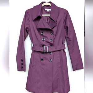 New York & Company Purple Double Breasted Belted Trench Coat Women’s M